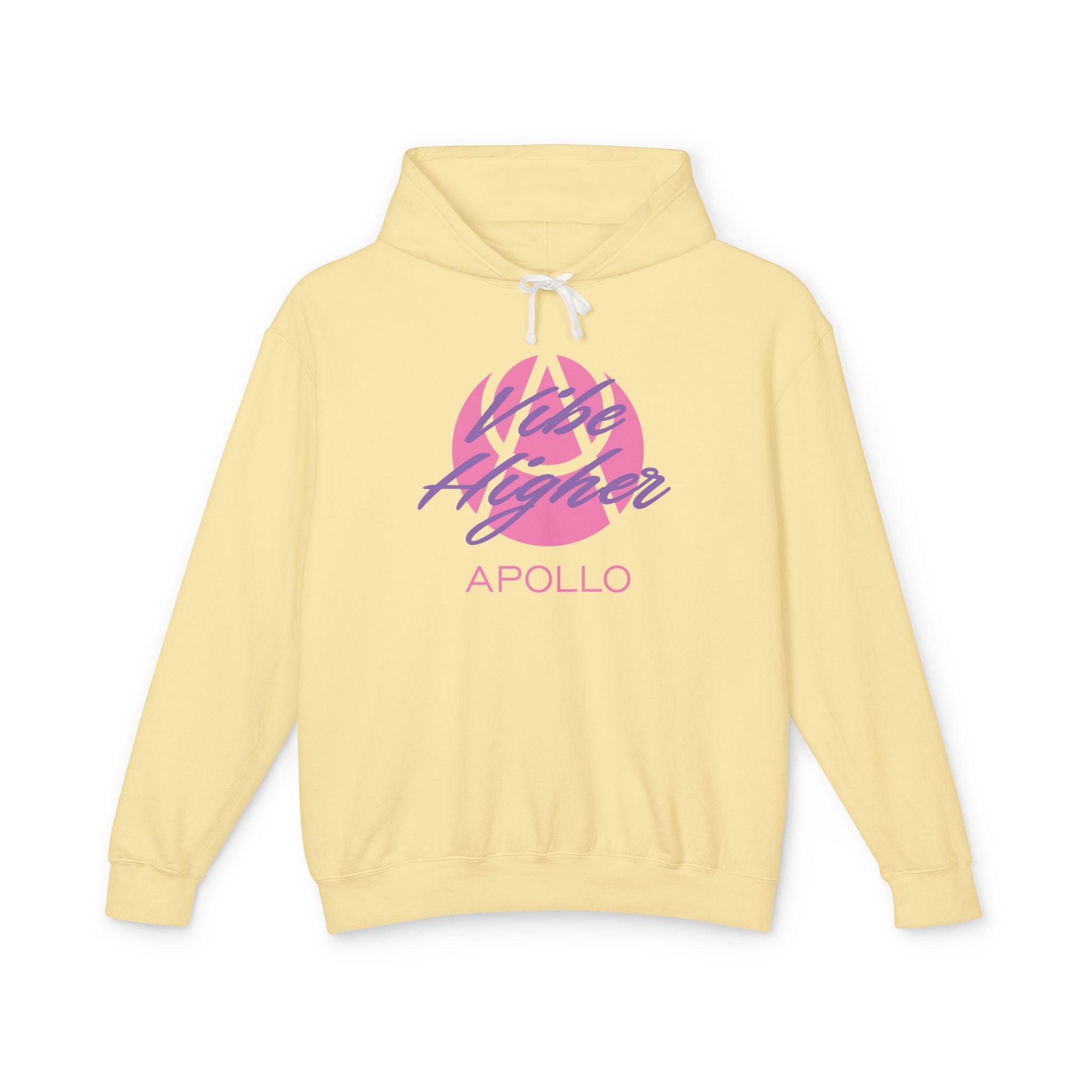 Apollo Vibe Hoodie – Retro Pink Script Lightweight Hooded Sweatshirt