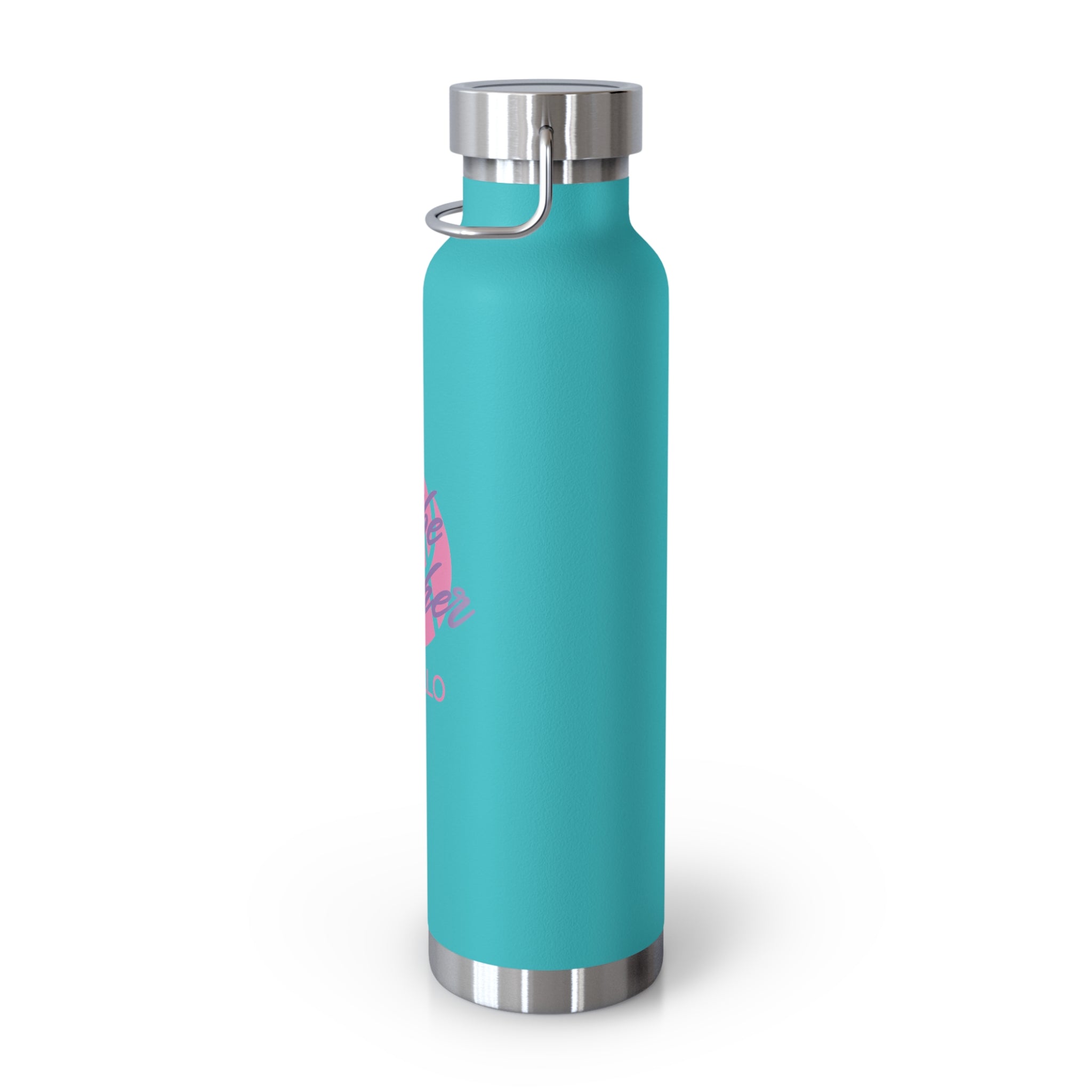 22oz Copper Vacuum Insulated Bottle — Cheerful Mint Green Mascot Design