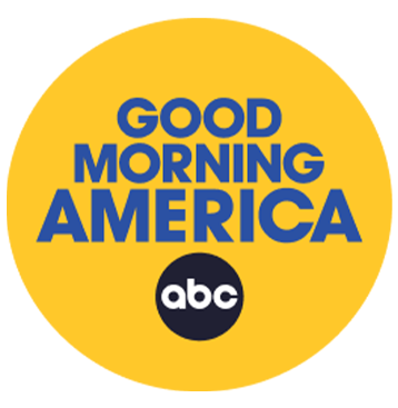Good Morning America logo with yellow circle and blue text on a white background