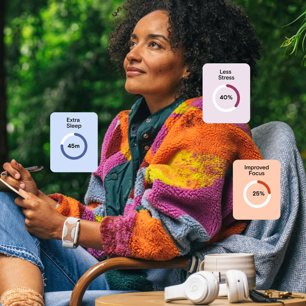 graph showing benefits of using apollo with adult woman sitting writing