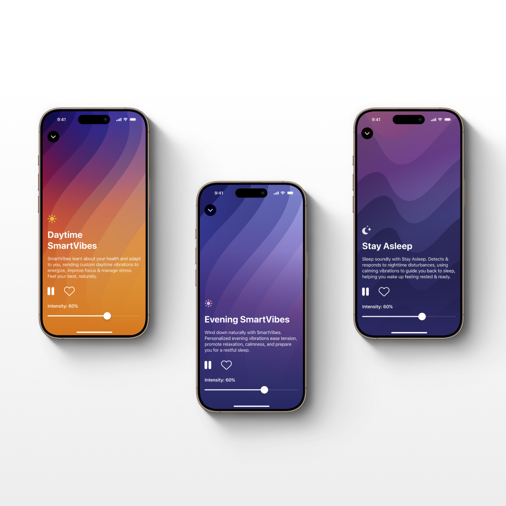 Three smartphones displaying different &