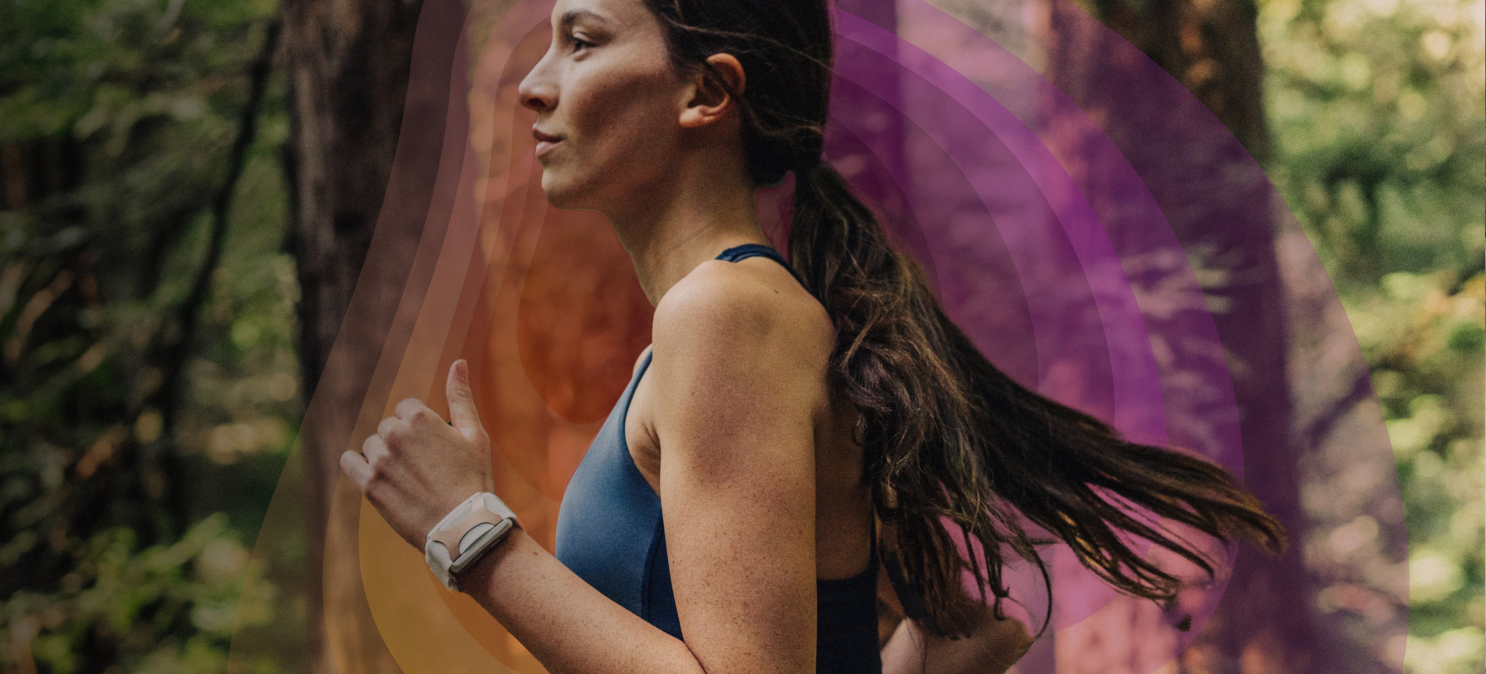 woman running with colorful background