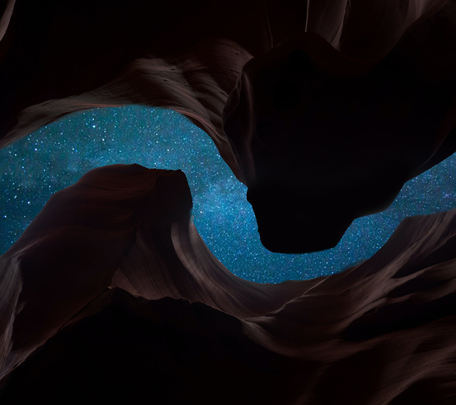 Looking up from a canyon at the night sky