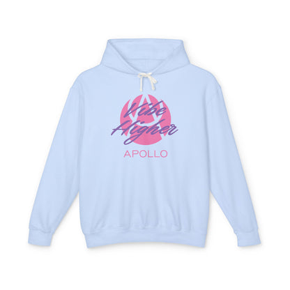 Apollo Vibe Hoodie – Retro Pink Script Lightweight Hooded Sweatshirt