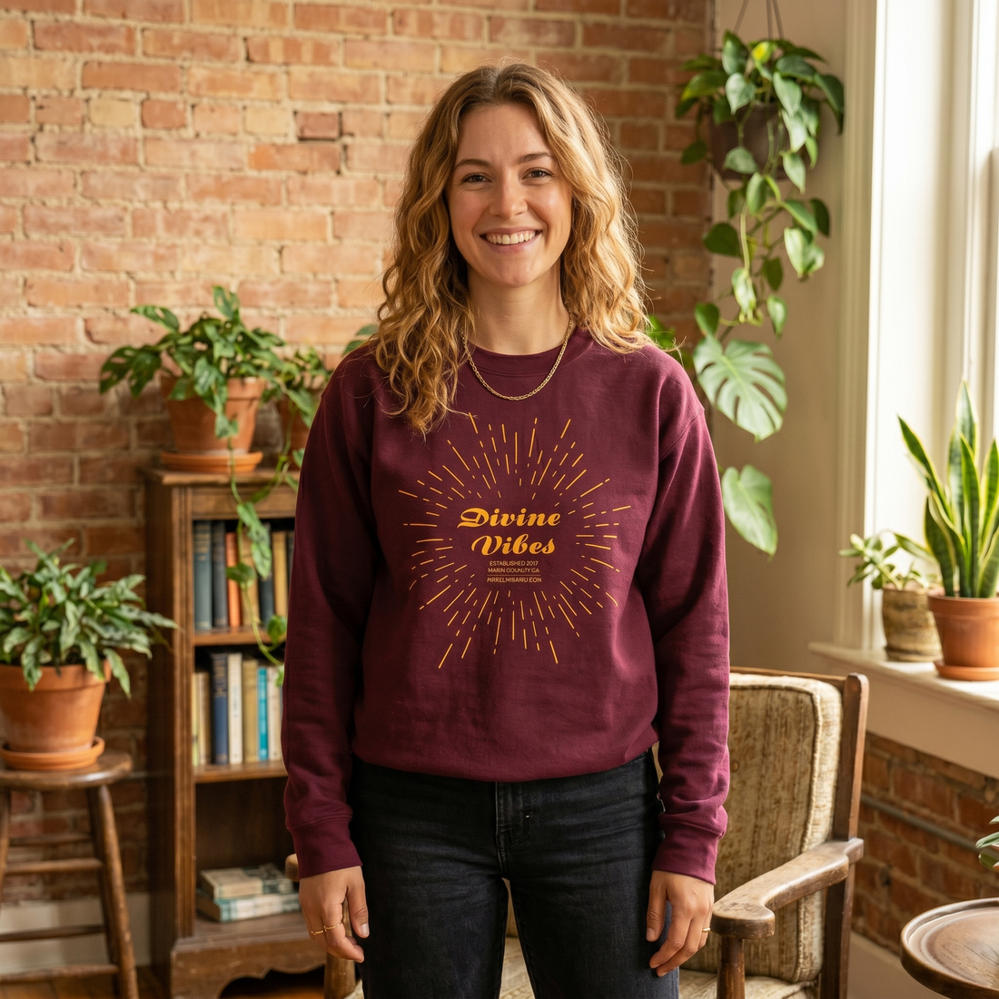 Divine Vibes Crewneck Sweatshirt — Radiant Spiritual Graphic