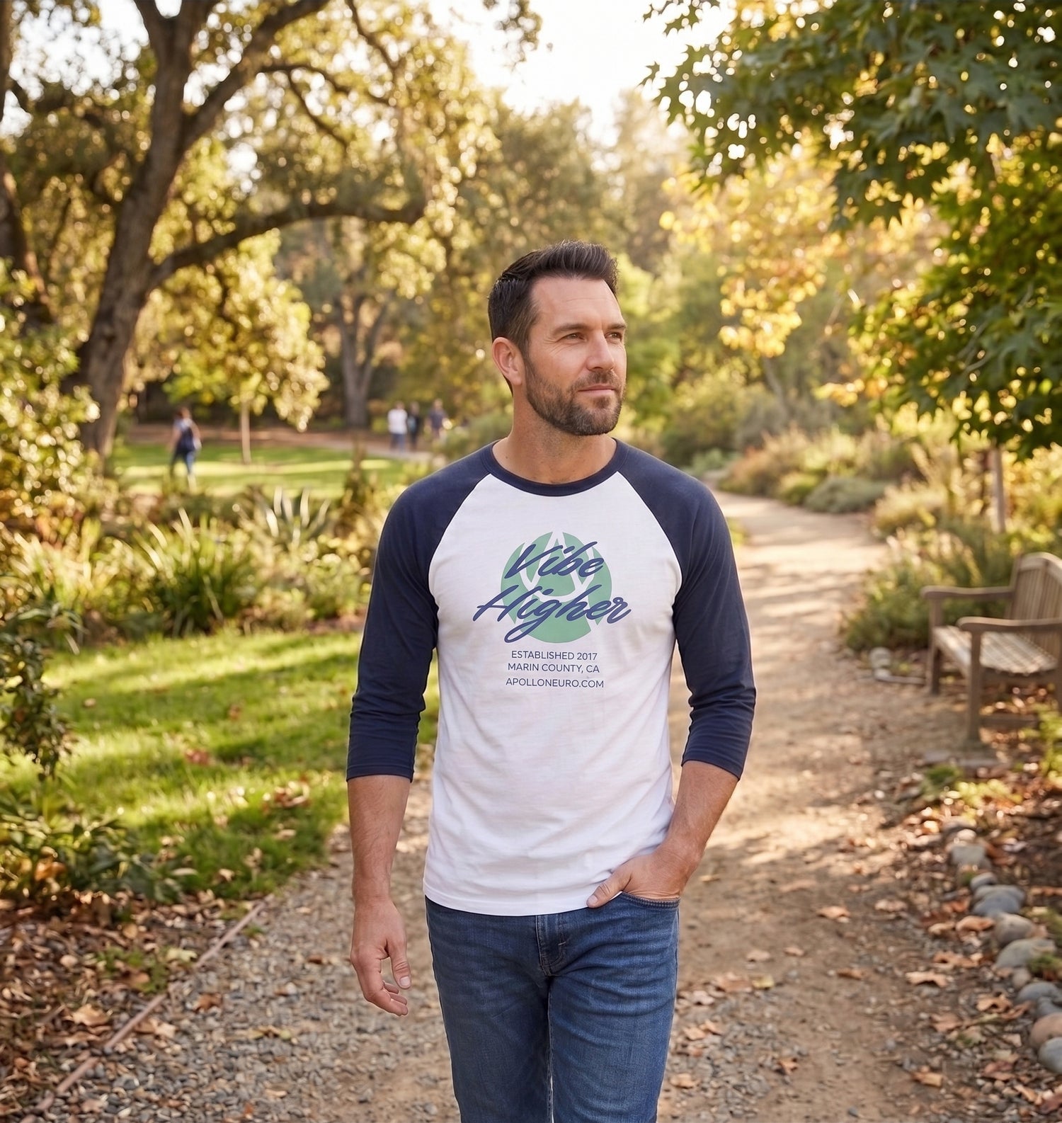 Vibe Higher Raglan Shirt — Retro Palm Graphic 3/4 Sleeve