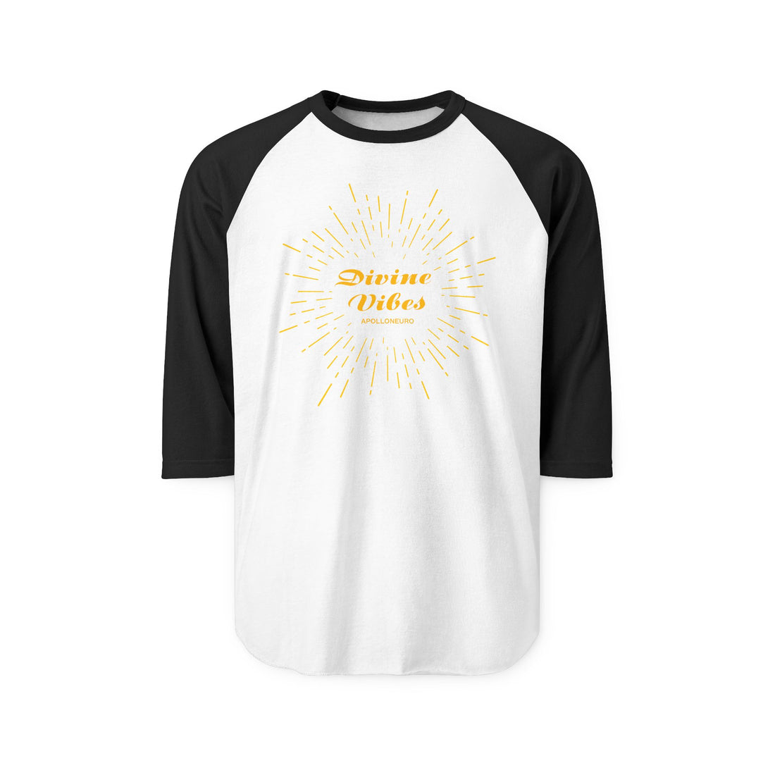 Divine Vibes Raglan Shirt — Gold Sunburst 3/4 Sleeve Baseball Tee