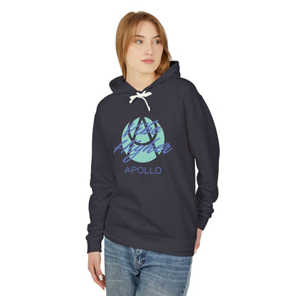 Apollo Vibe Hoodie – Retro Blue Script Lightweight Hooded Sweatshirt