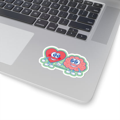 Heart &amp; Brain Friends Sticker — Cute Retro Kiss-Cut Decal