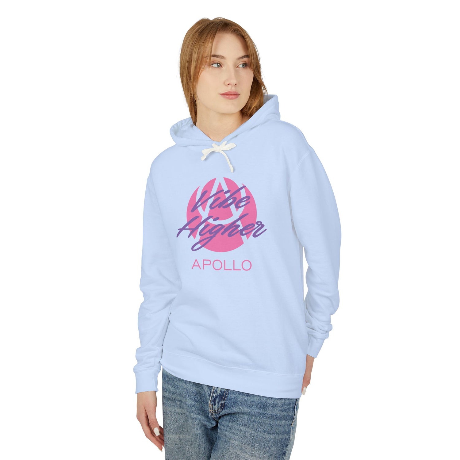 Apollo Vibe Hoodie – Retro Pink Script Lightweight Hooded Sweatshirt